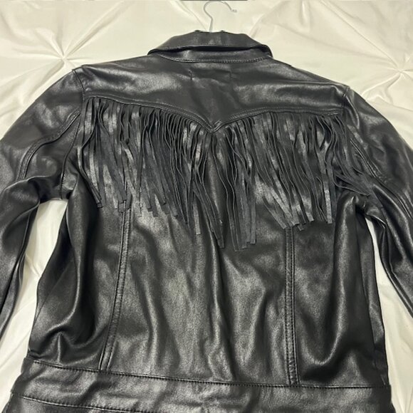 Black Faux leather fringed Romper size M - Picture 4 of 5